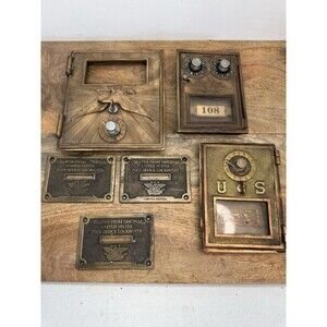 6 different Antique Cast Brass USPS P.O Box Doors 1 Eagle Double Combination +++